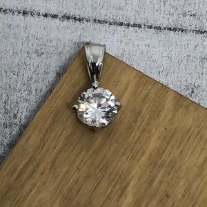 14k solid white gold pendant only CZ solitaraire round cut fine jewelry